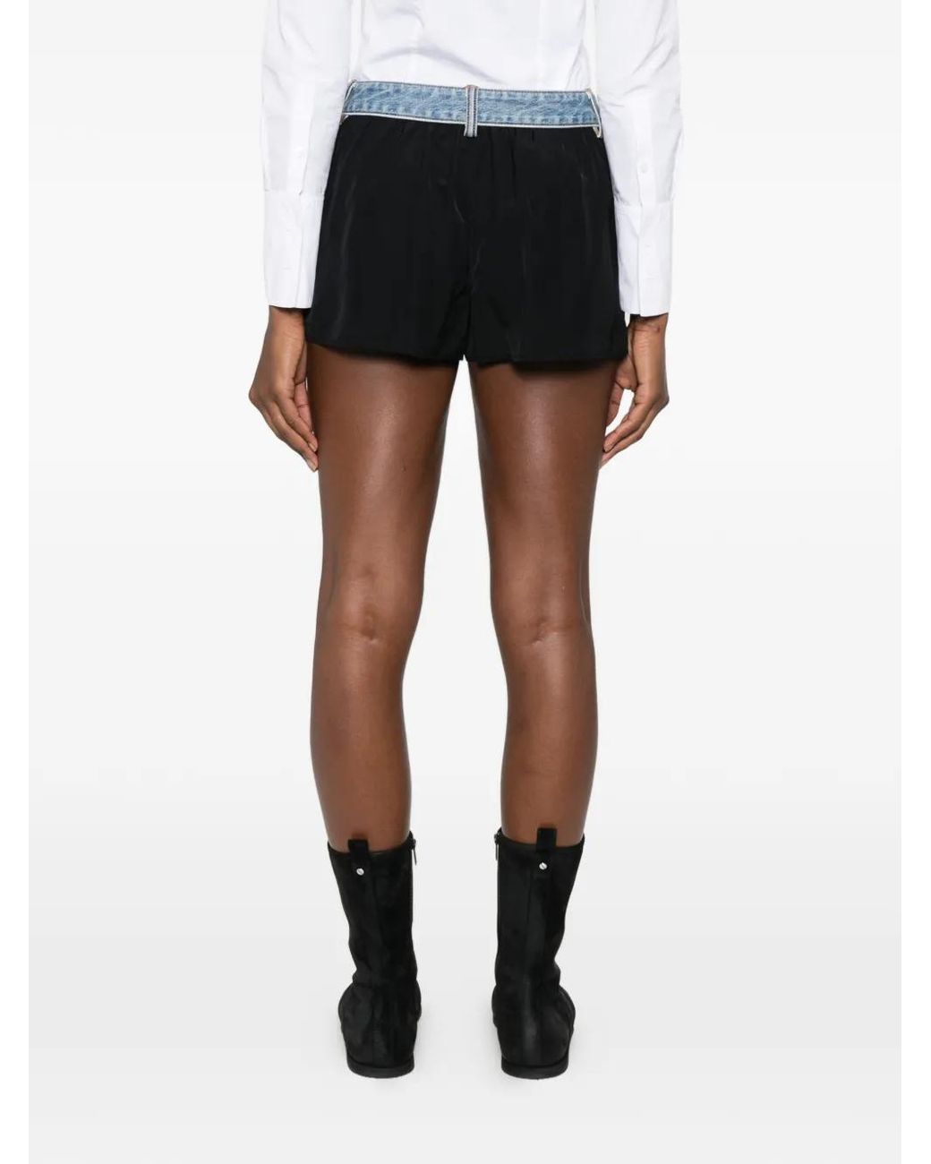 Alexander Wang Black Denim-Waistband Pleated Shorts