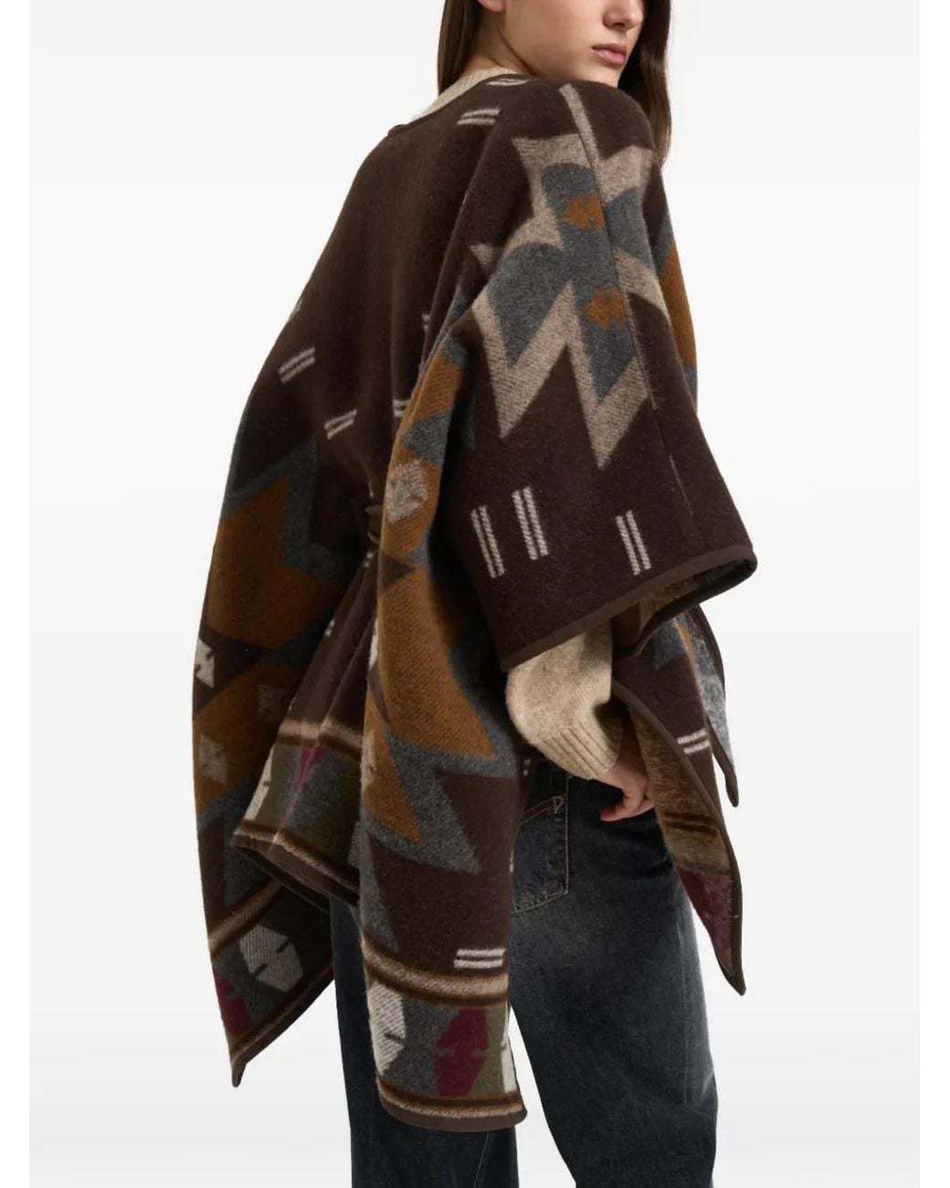 Bazar Deluxe Black Geometric-Pattern Belted Cape