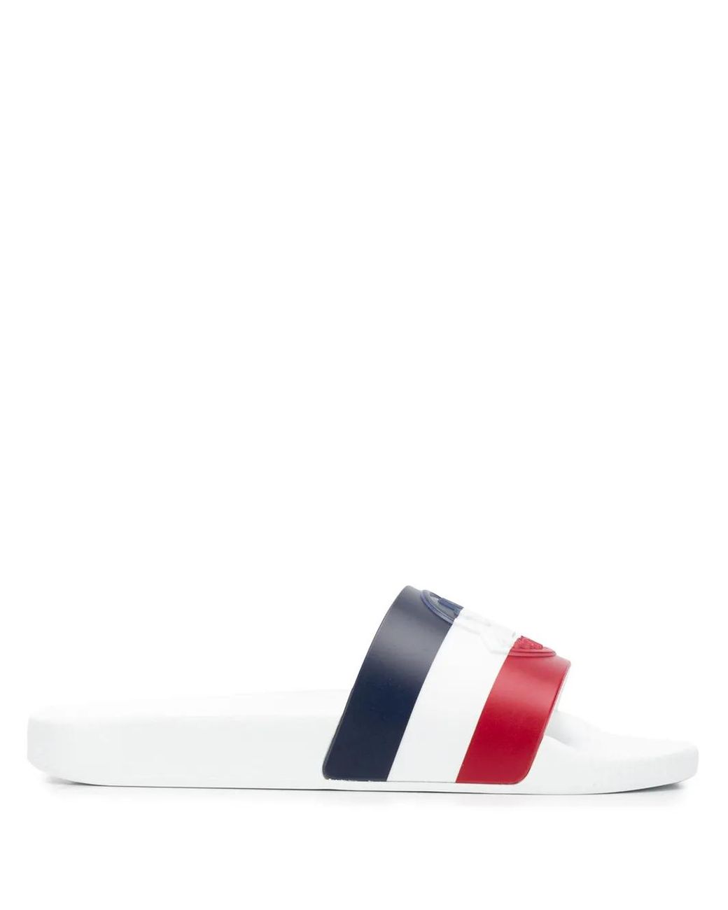 Moncler White Striped Rubber Slides