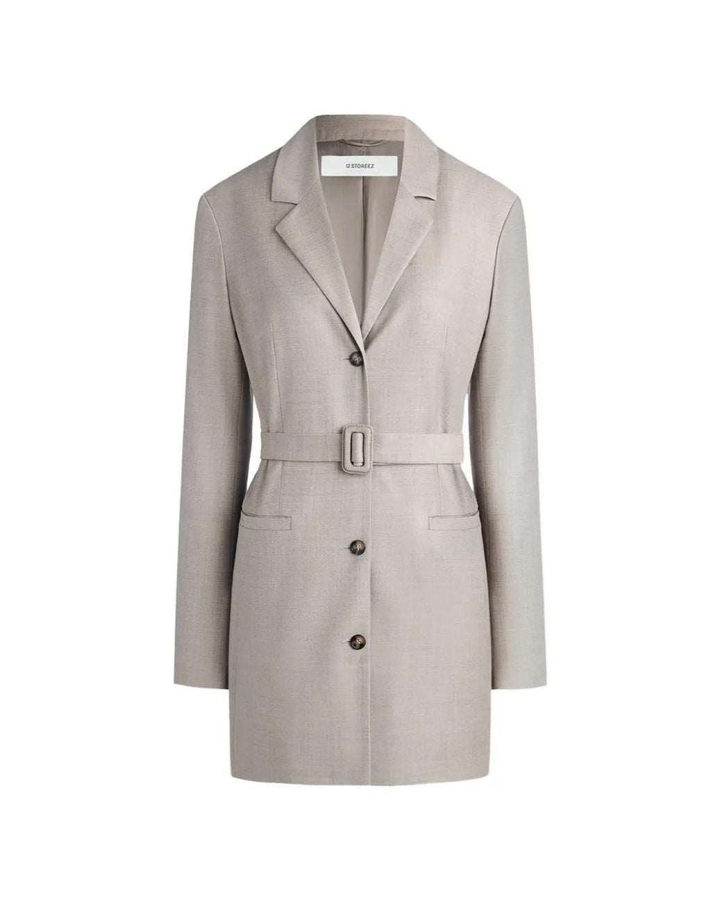 12 STOREEZ Gray Belted Wool Blazer
