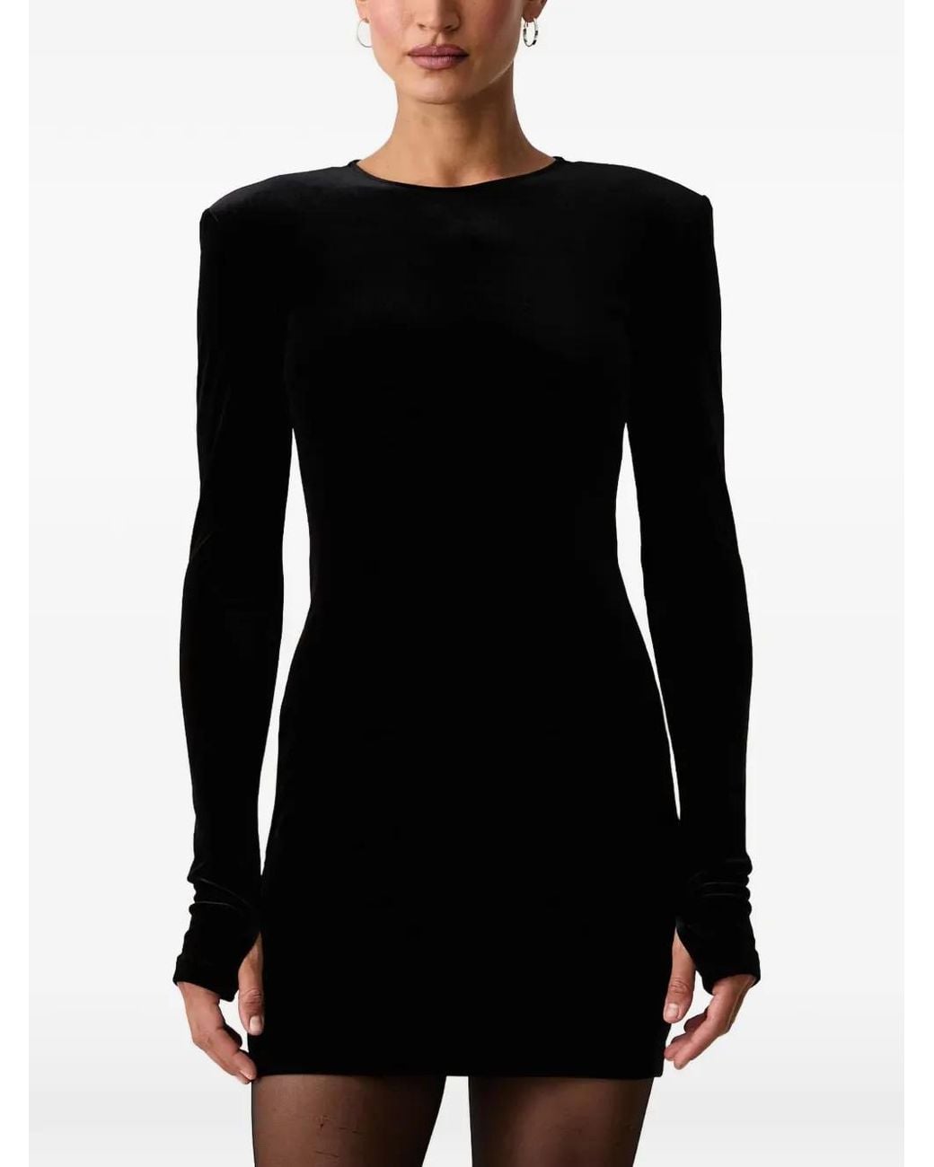 ARMANI EXCHANGE Black Padded-Shoulder Velvet Mini Dress