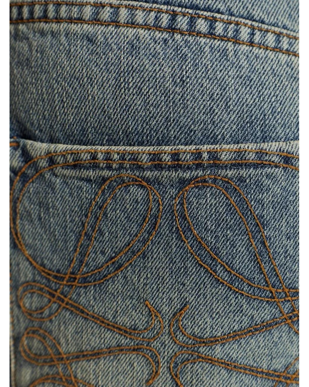 Vaqueros Rectos Con Anagrama Bordado Loewe de color Blue