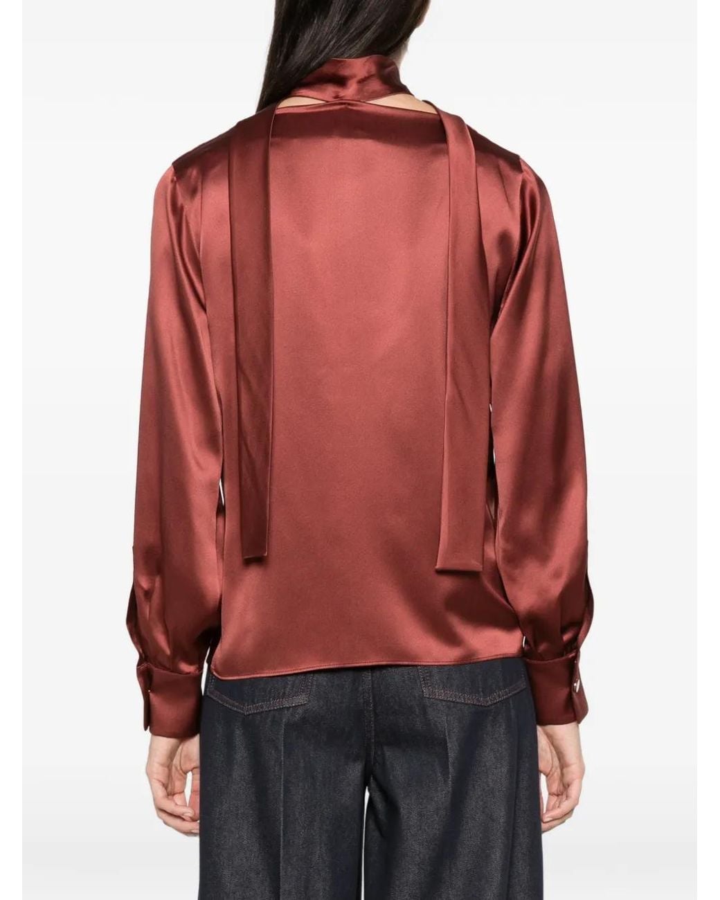 Max Mara Red Cowl-Neck Silk Top
