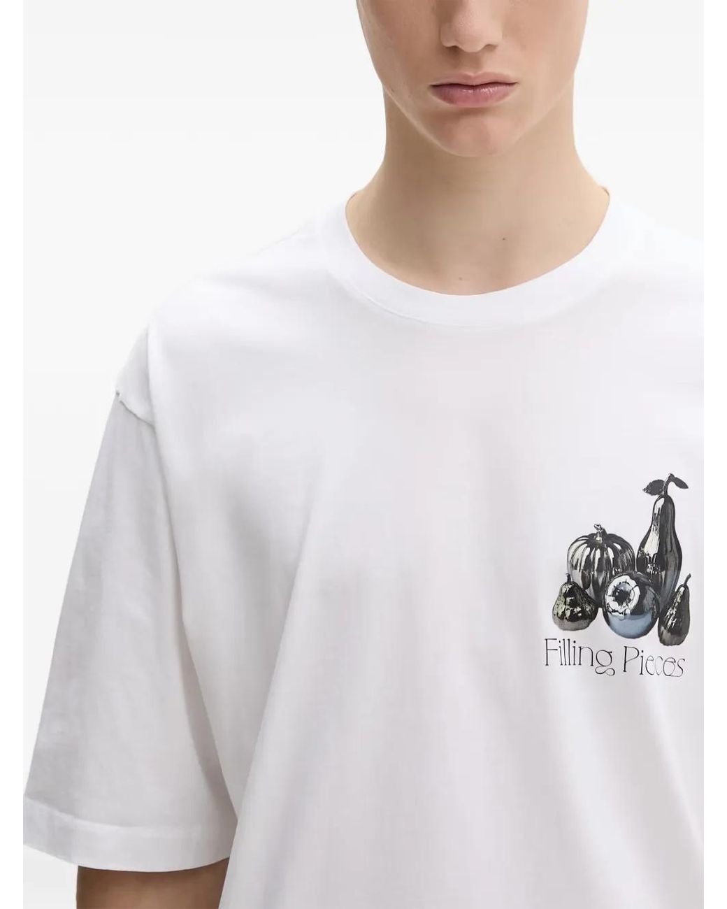 Filling Pieces White Boxy Chrome Fruit Logo-Print T-Shirt for men