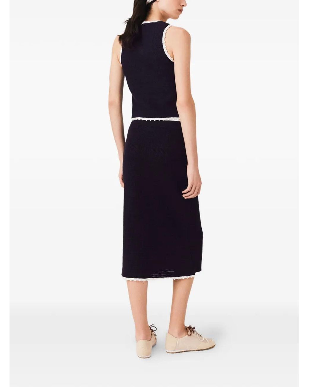 Maje Blue Crochet-Knit Midi Skirt