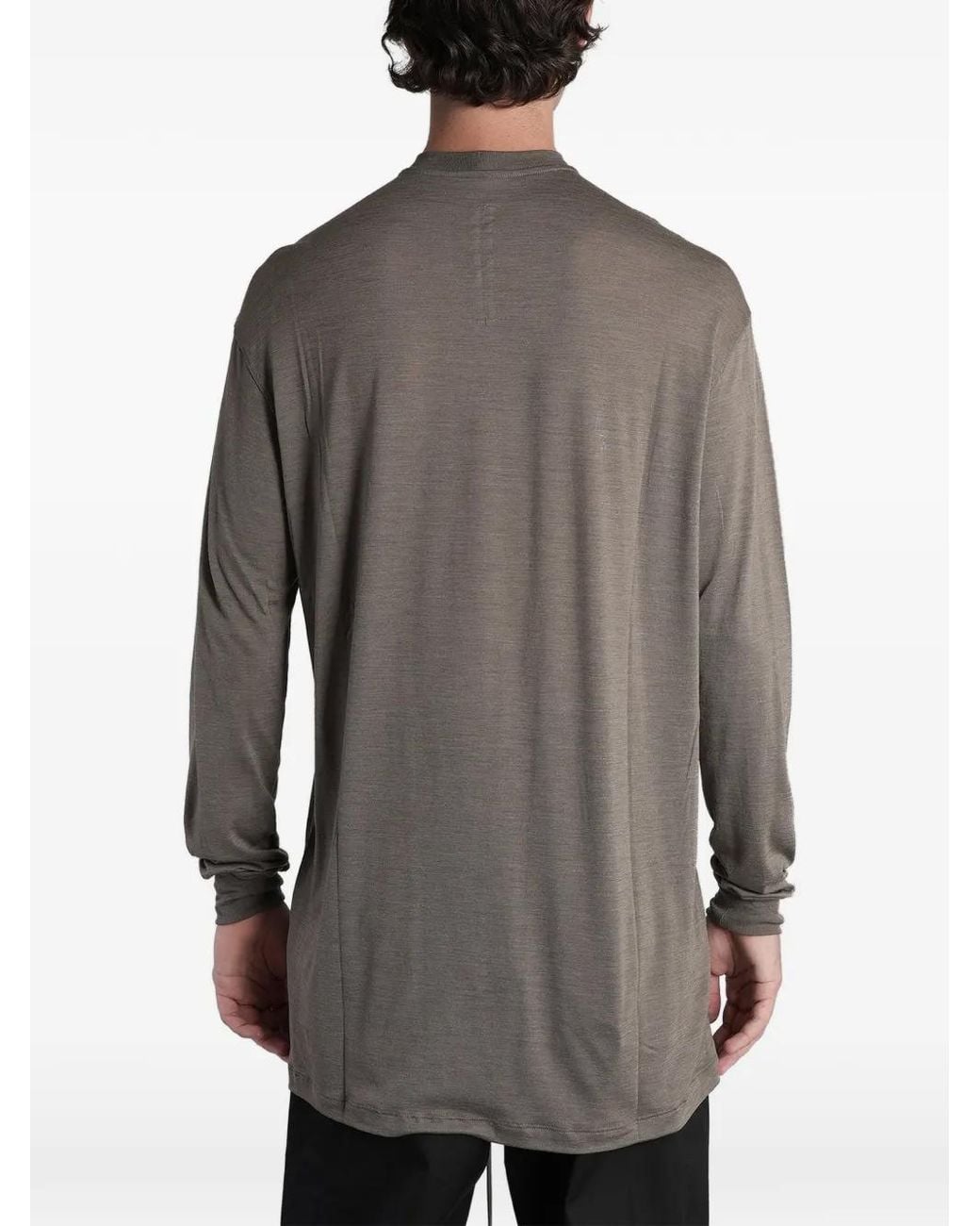Rick Owens Gray Ribbed-Trim Long-Sleeve T-Shirt for men