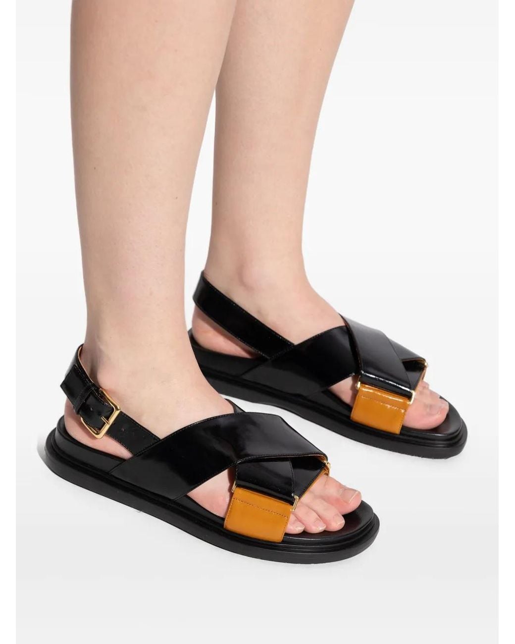 Marni Black Glossy Leather Sandals