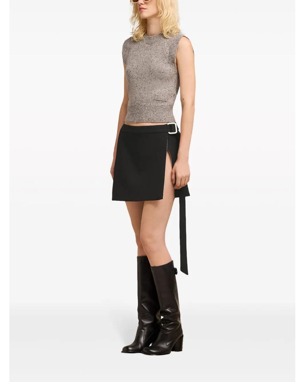AMI Black Wrap Virgin Wool Miniskirt