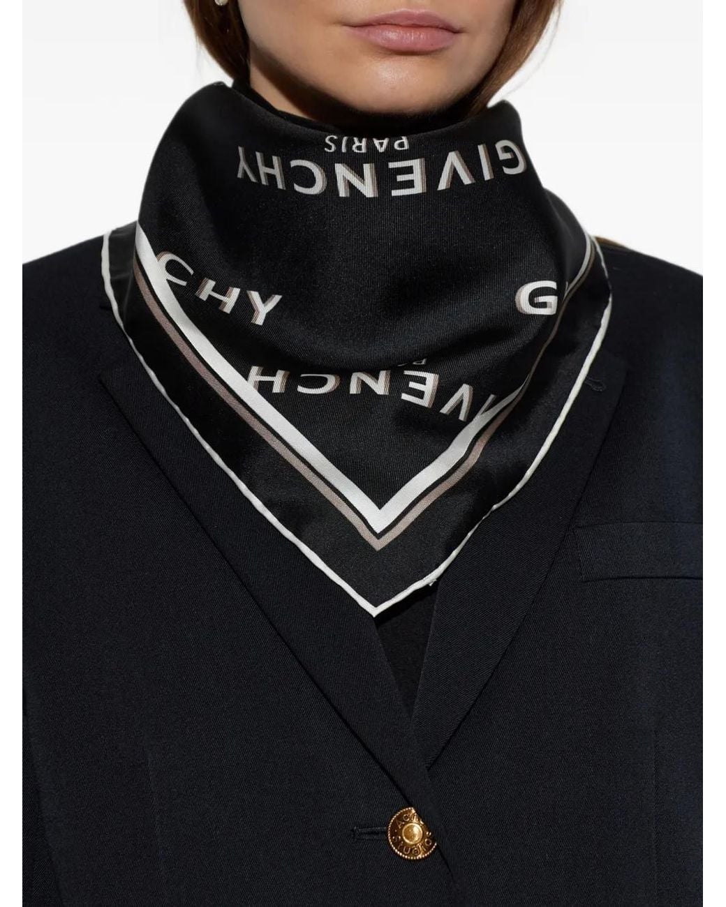 Givenchy Black Logo-Print Silk Scarf