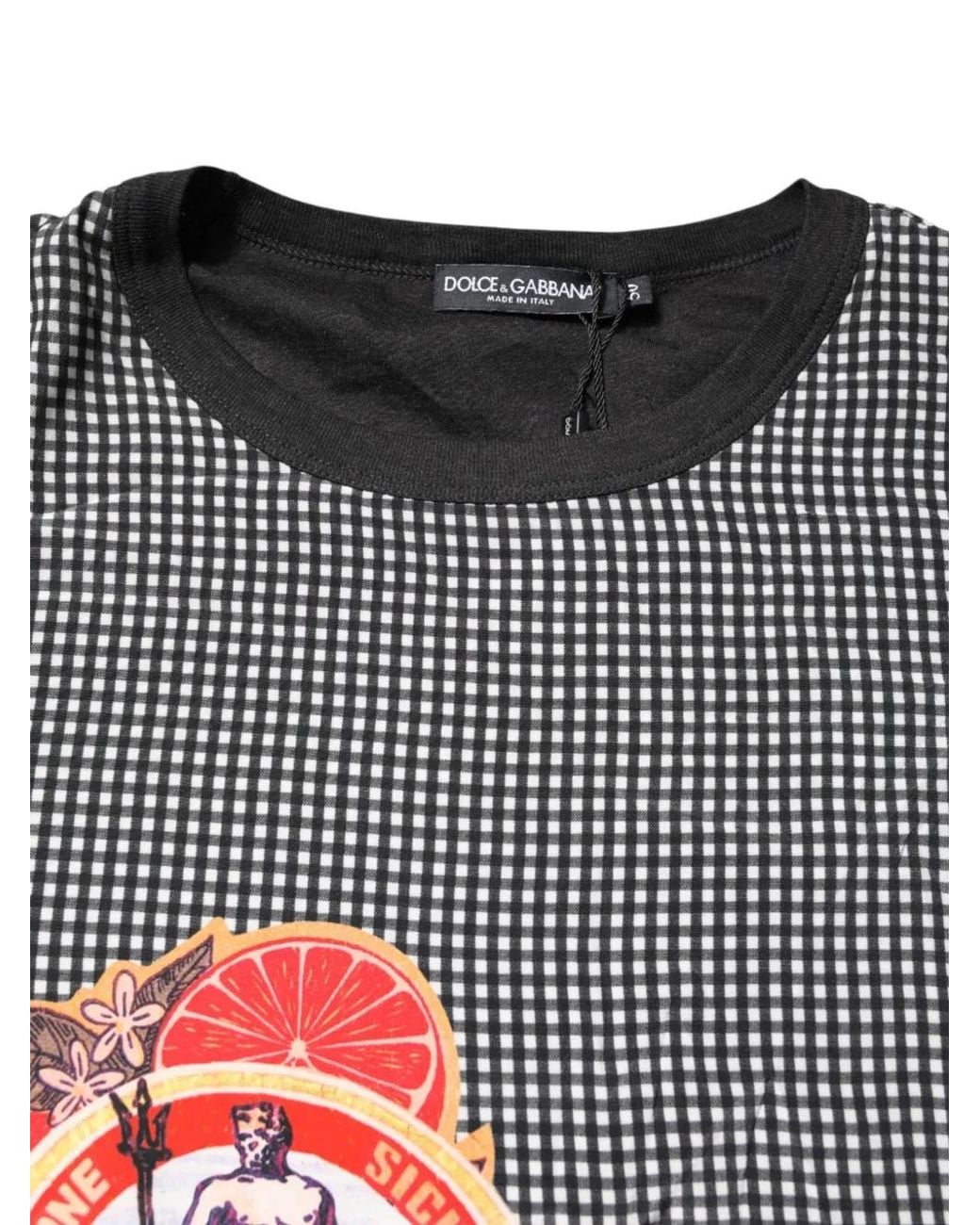 Dolce & Gabbana Gray Gingham-Check Graphic-Print T-Shirt for men