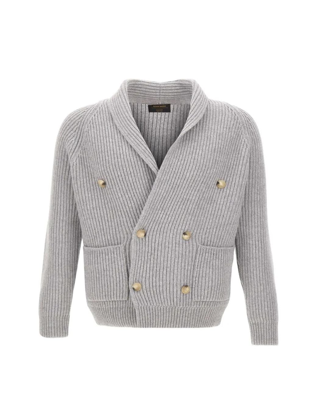Gran Sasso Gray Double-Breasted Ribbed-Knit Cardigan for men