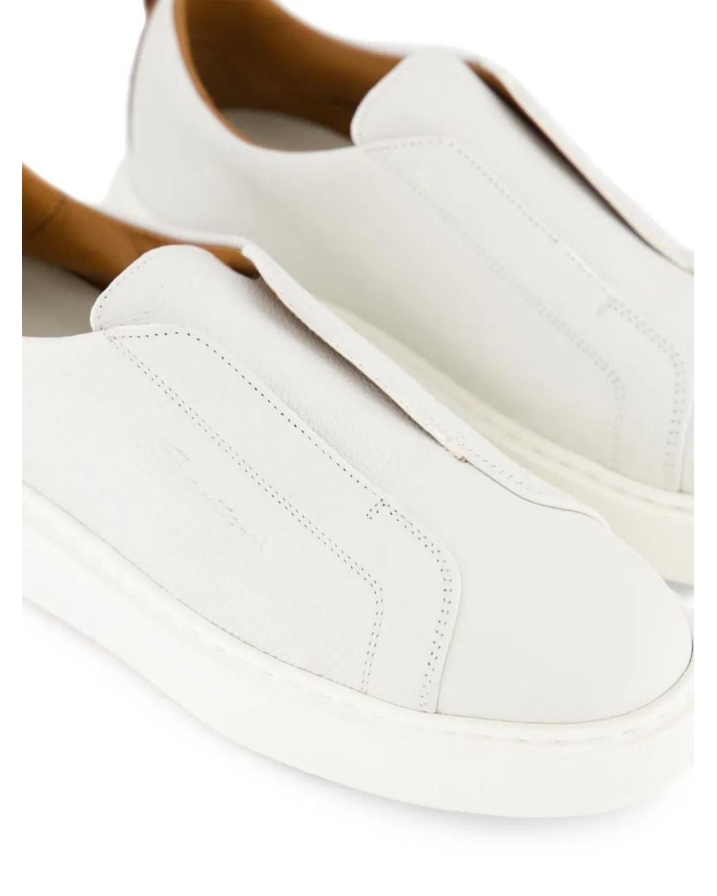 Santoni White Victory Slip-On Sneakers