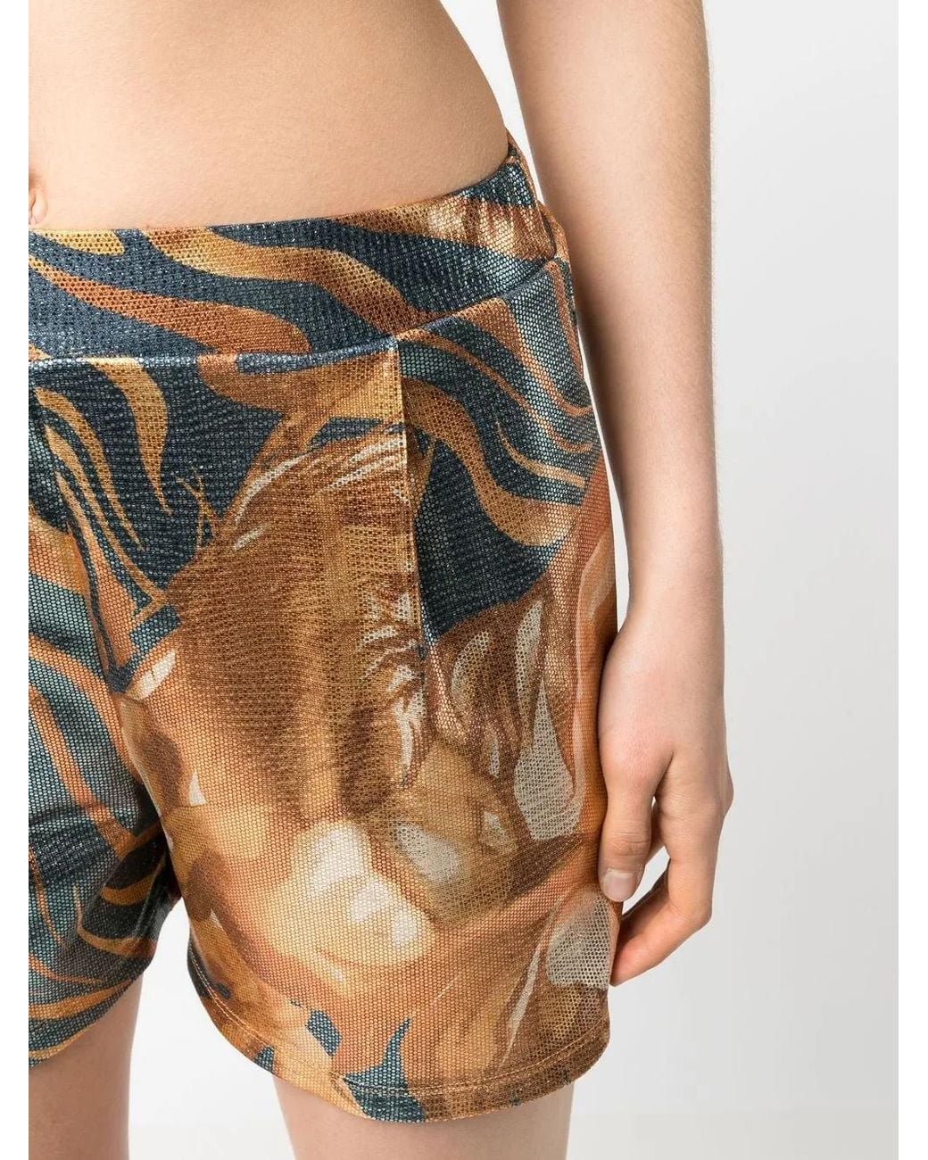 Alberta Ferretti Blue Metallic Swirl Print Shorts
