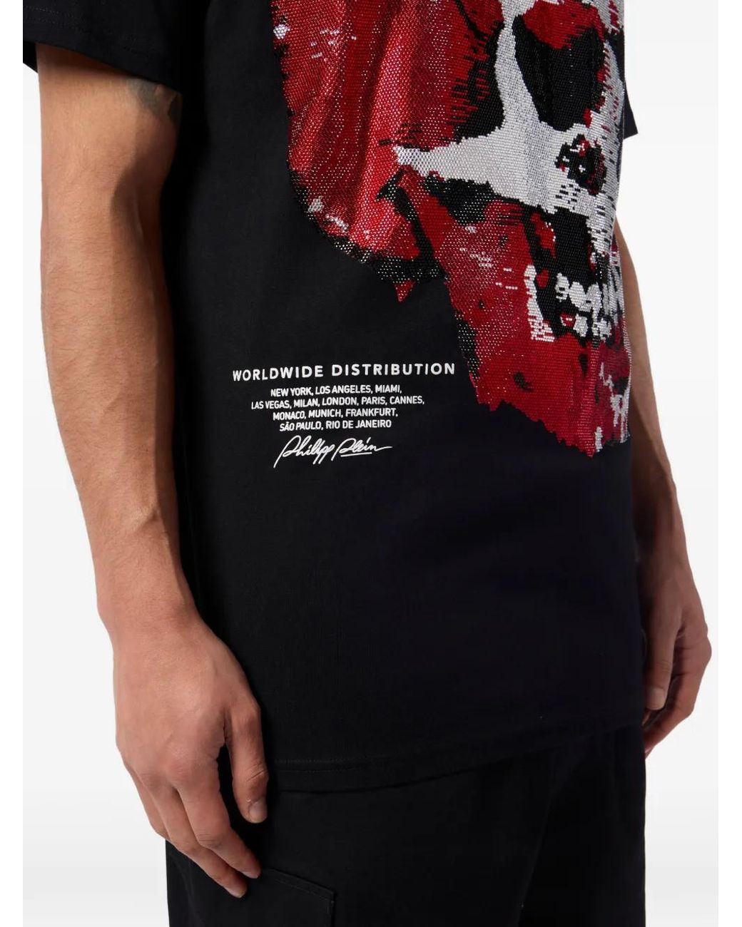 Philipp Plein Black Rhinestone-Skull T-Shirt for men
