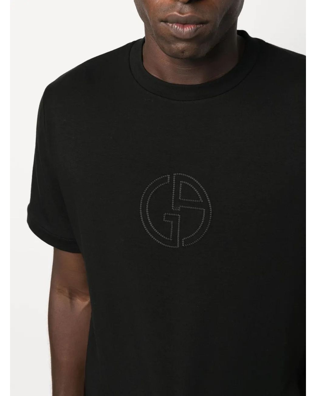 Giorgio Armani Black Logo-Embroidered Round-Neck T-Shirt for men
