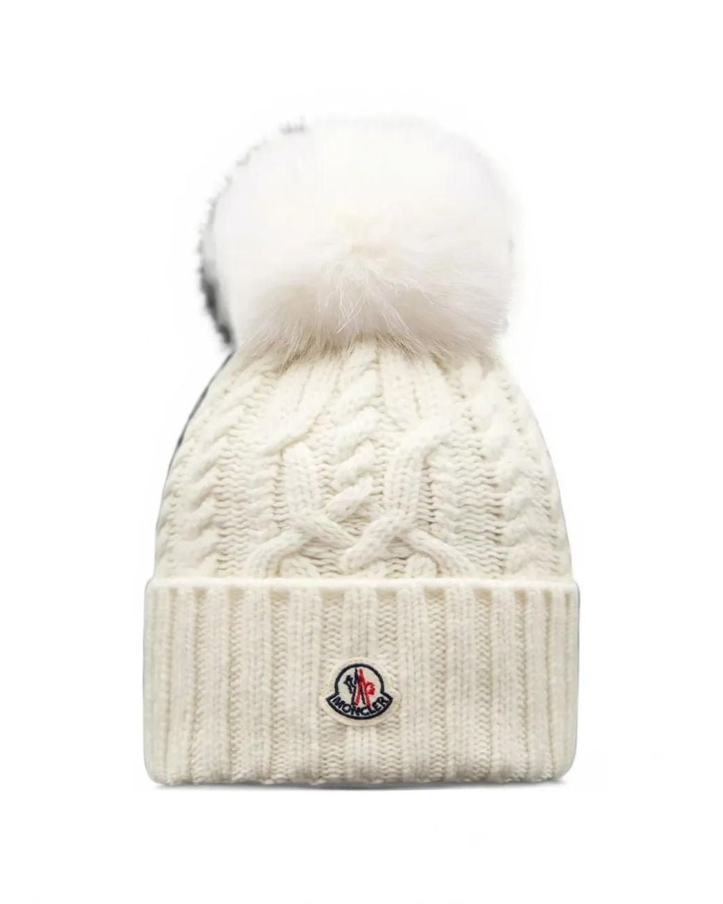 Moncler White Wool & Cashmere Blend Beanie With Pom Pom