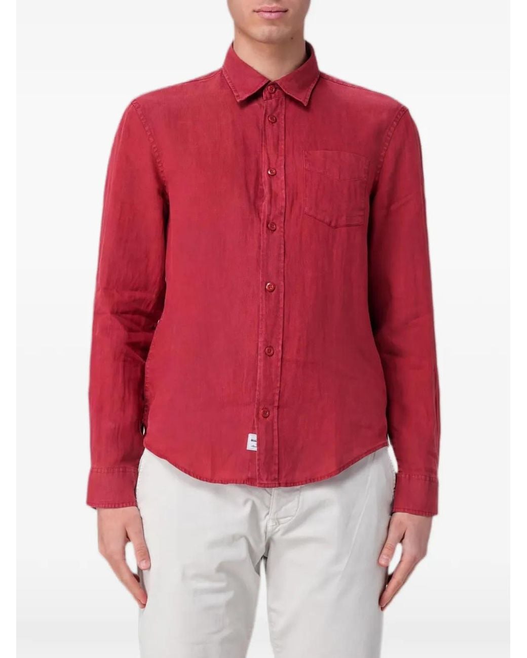 Blauer Red Linen Chest-Pocket Shirt for men