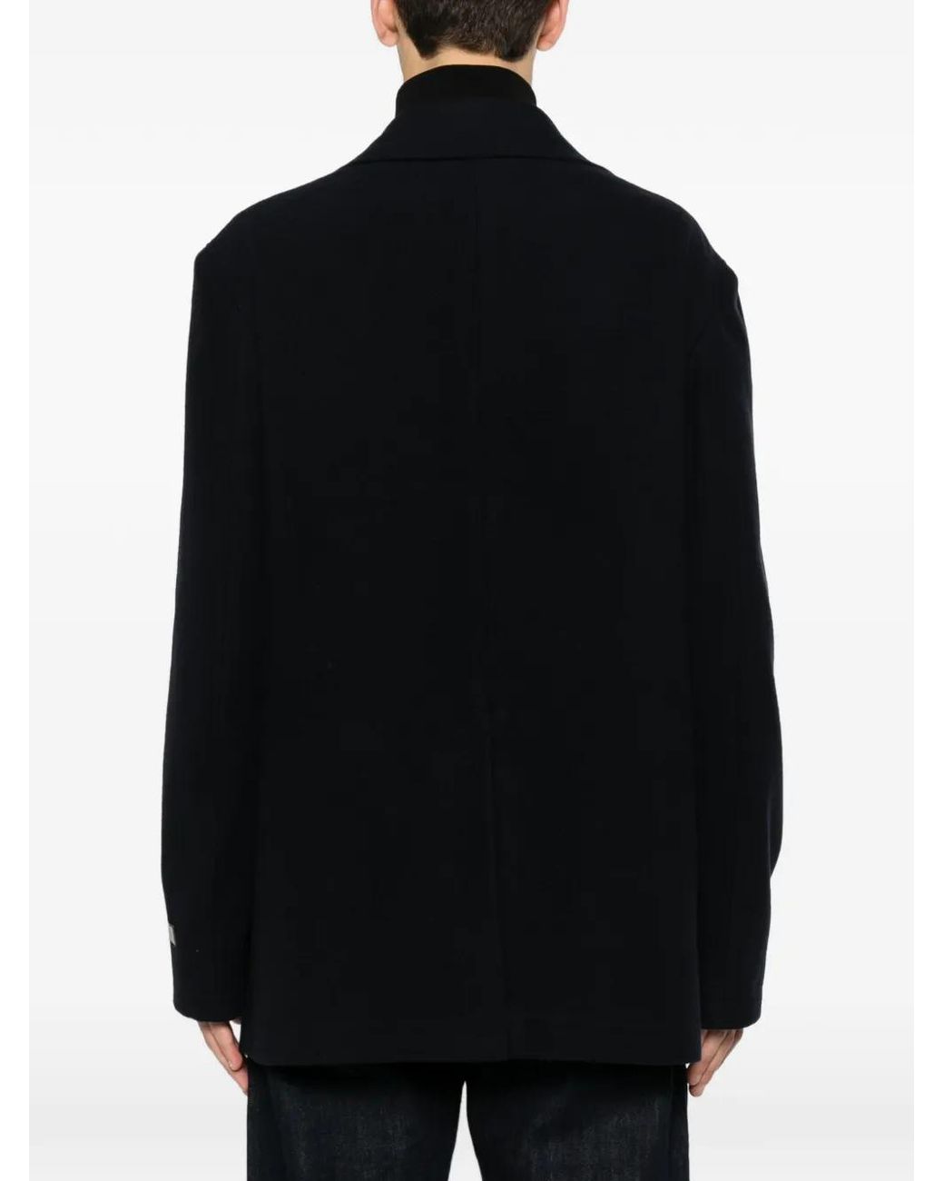 Canali Black Logo-Patch Double-Breasted Peacoat for men