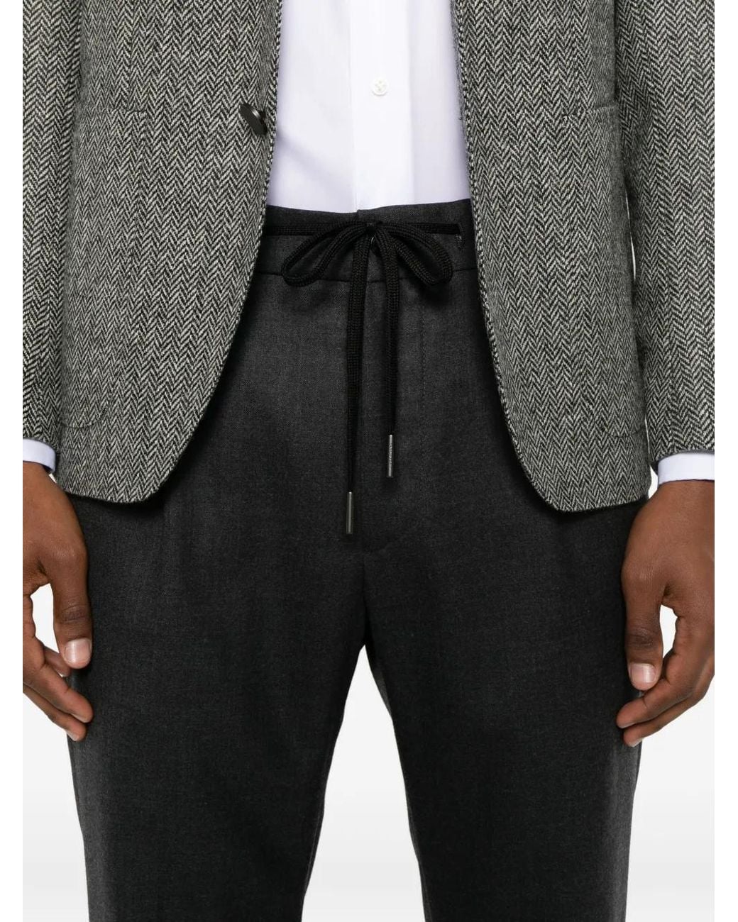 Tagliatore Black Drawstring Pleated Trousers for men