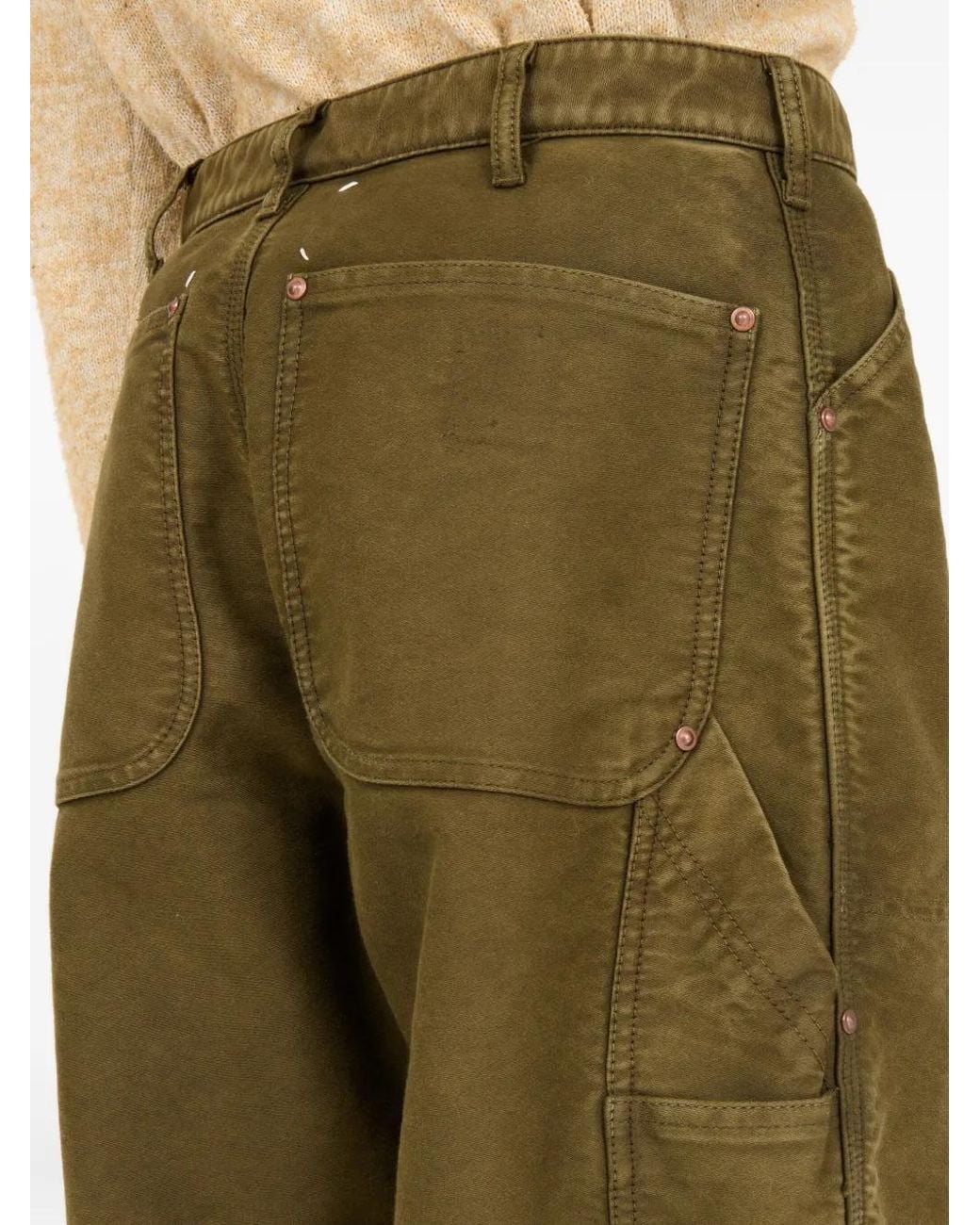 Maison Margiela Green Relaxed Wide-Leg Trousers With Utility Pockets for men