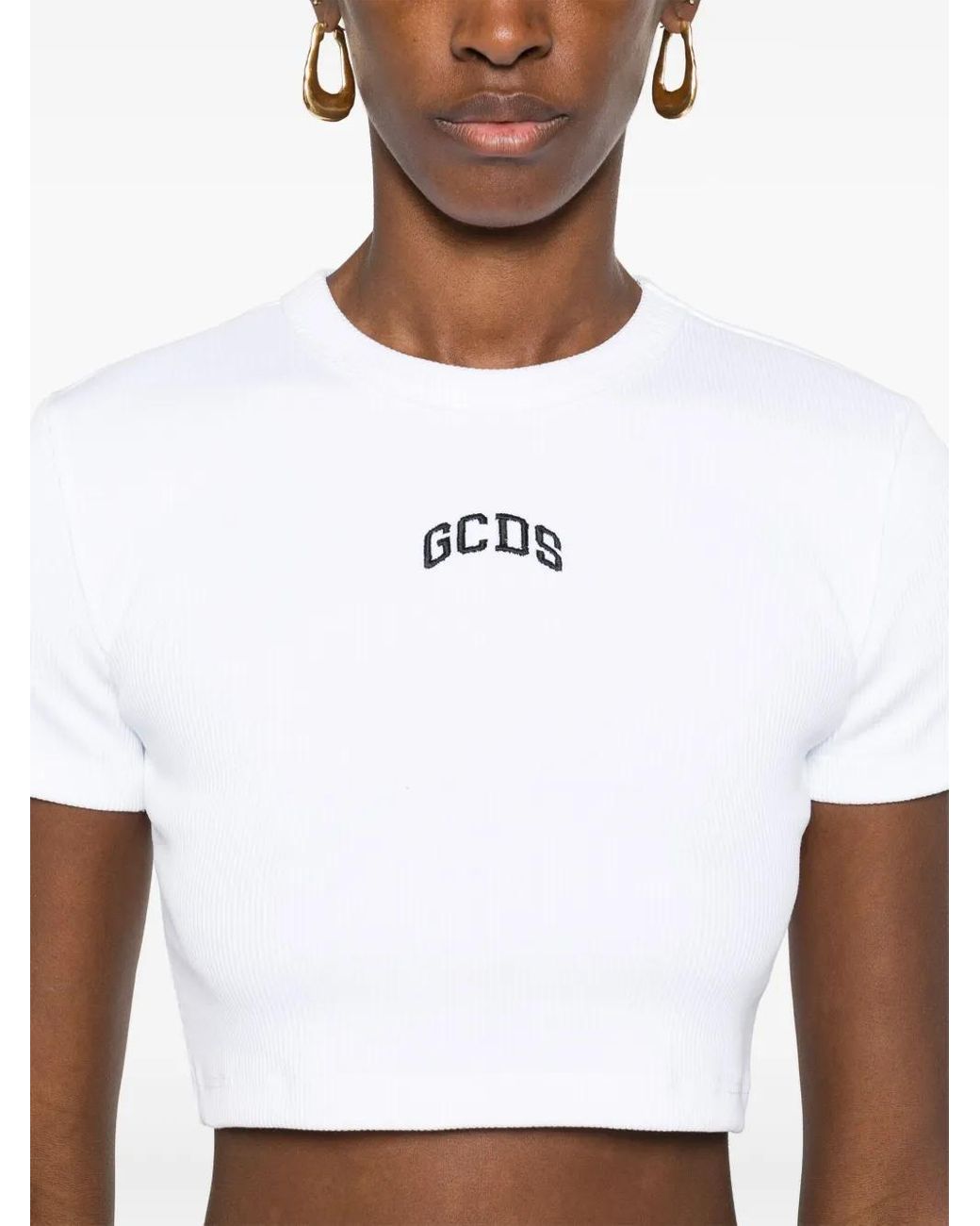 Gcds White Lounge Logo Crop Top
