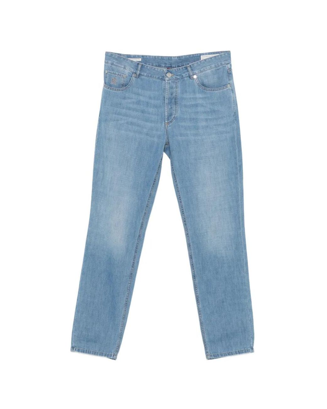 Brunello Cucinelli Blue Embroidered Jeans for men