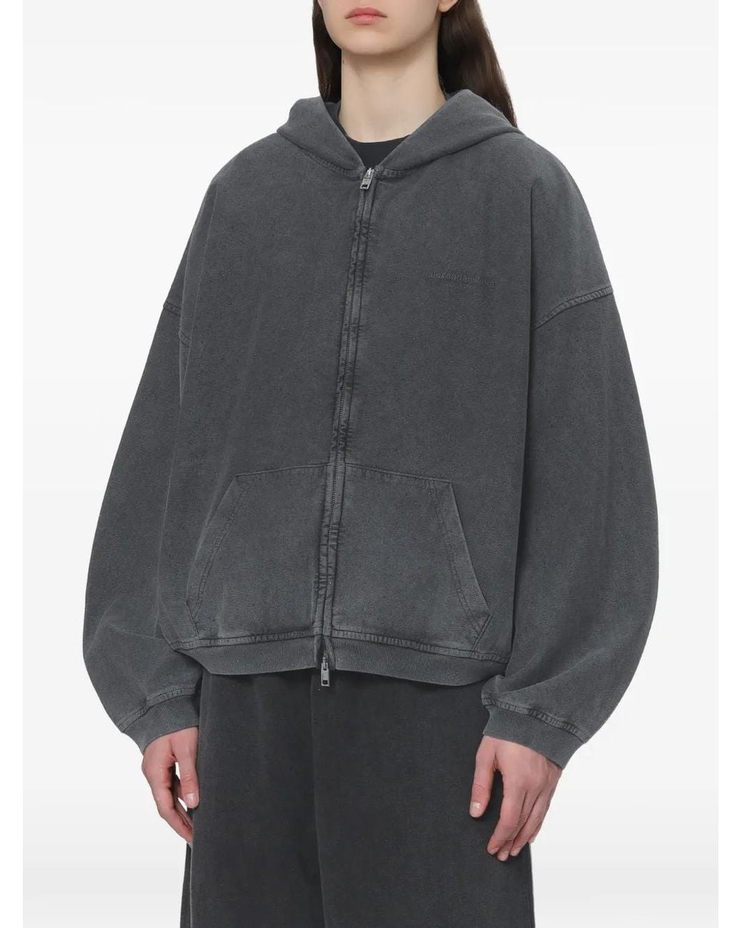 Alexander Wang Crystal Hotfix Oversized Zip-Up Hoodie in Gray | Lyst