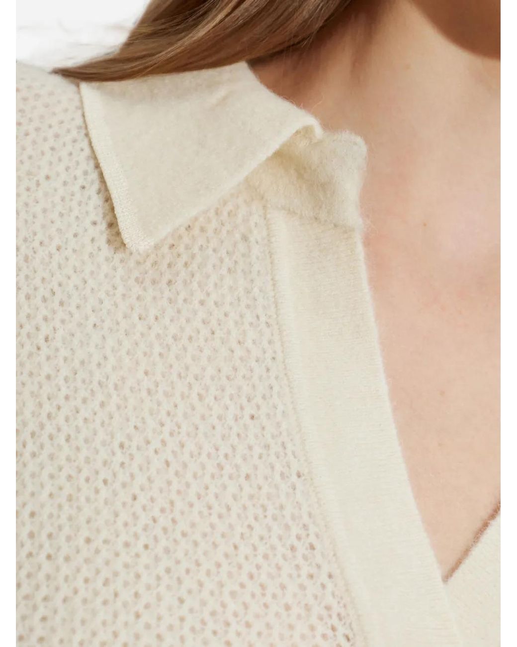 Isabel Marant White Waffle-Knit Polo-Collar Sweater
