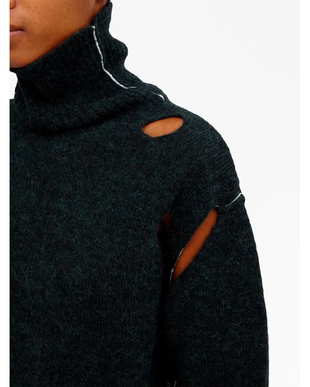 MM6 by Maison Margiela Blue Distressed High-Neck Jumper