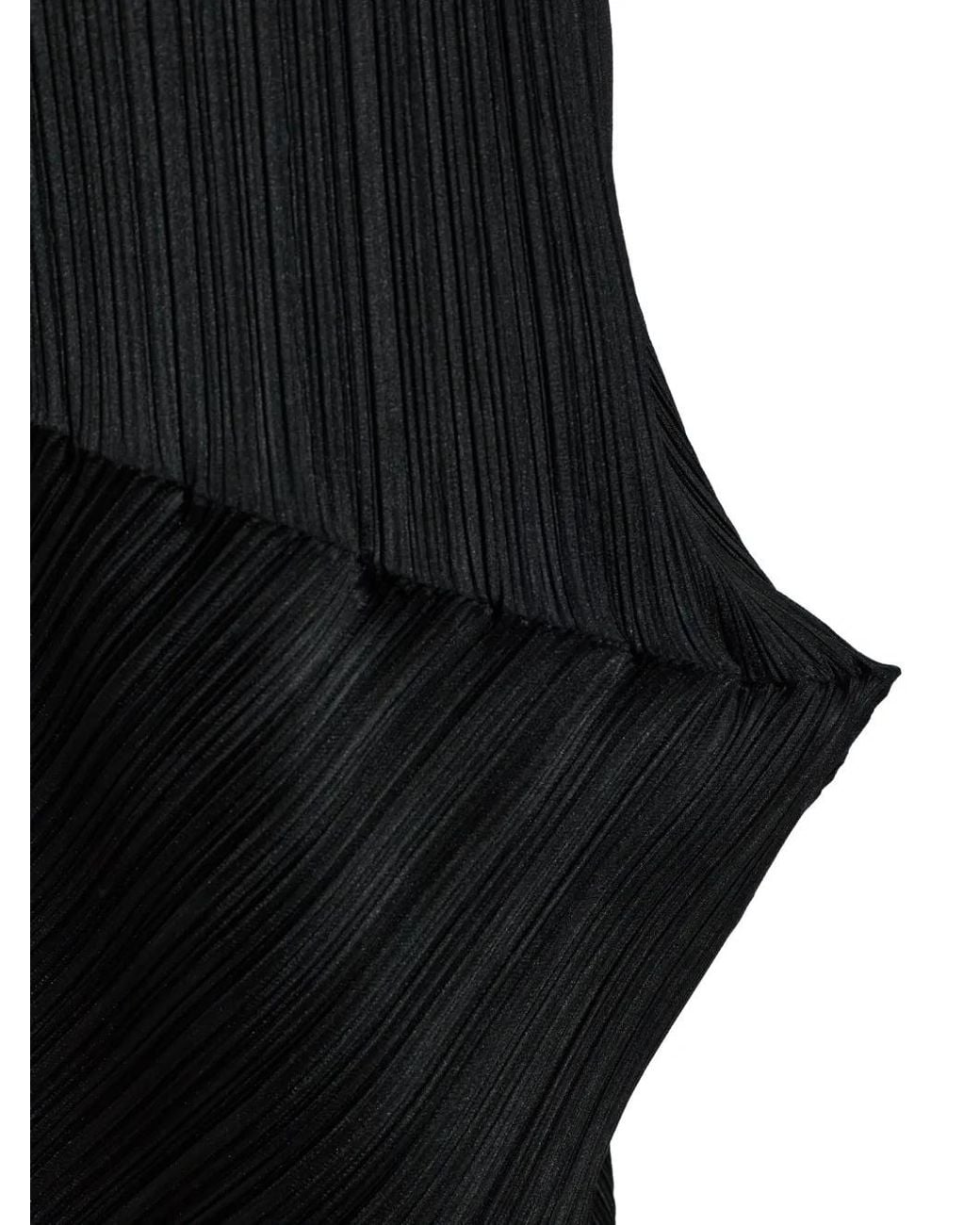 Pleats Please Issey Miyake Black Pleated Asymmetric-Hem Midi Dress