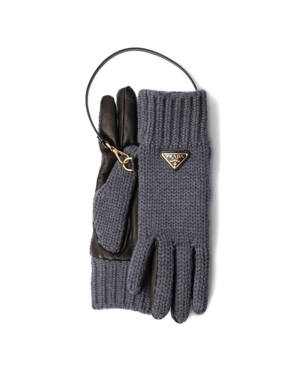 Prada Gray Wool And Nappa Leather Gloves