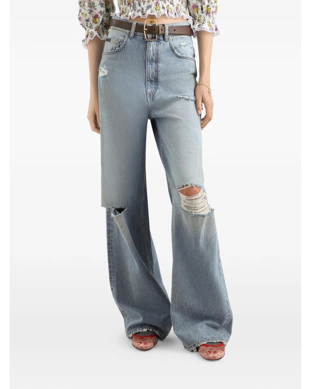 Dolce & Gabbana Blue Distressed Wide-Leg Jeans