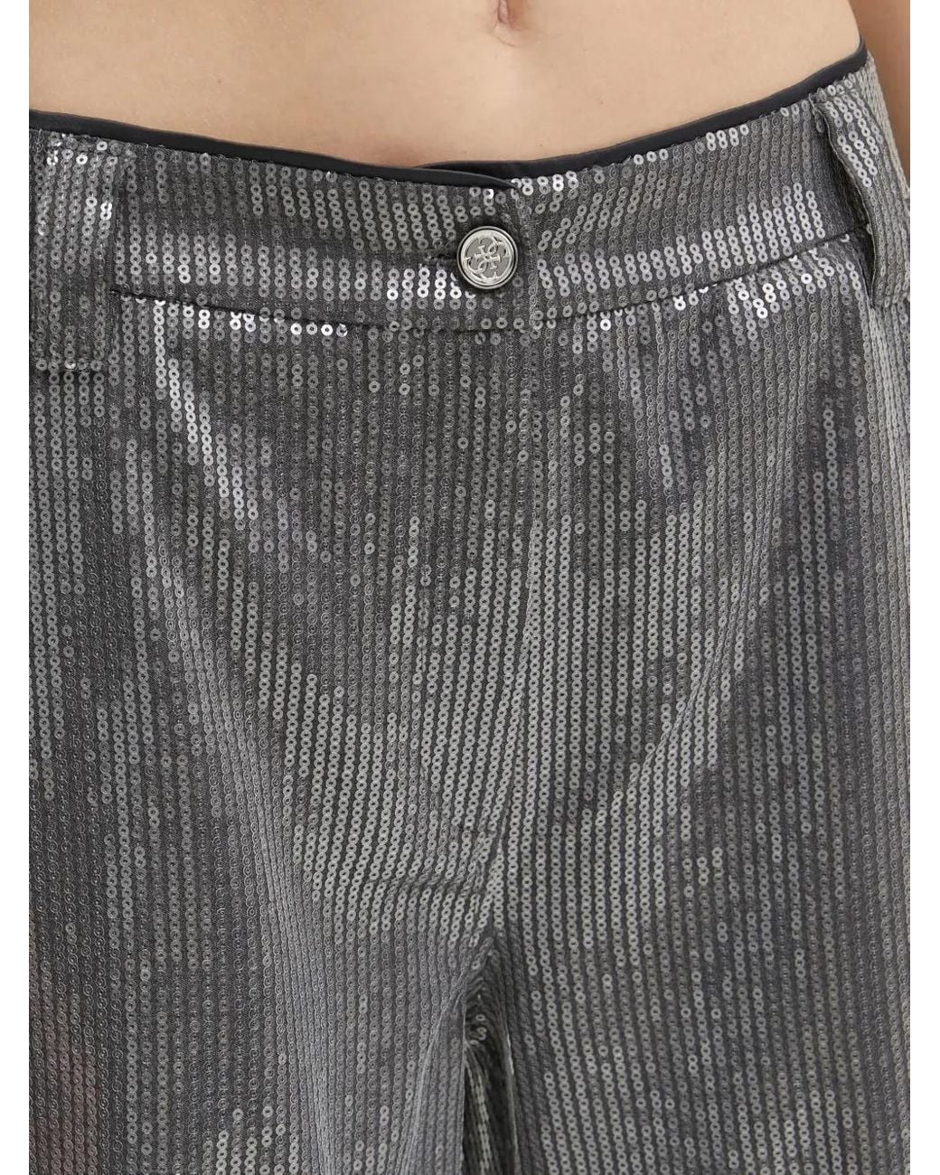 Guess Gray Sequin-Embellished Straight-Leg Trousers