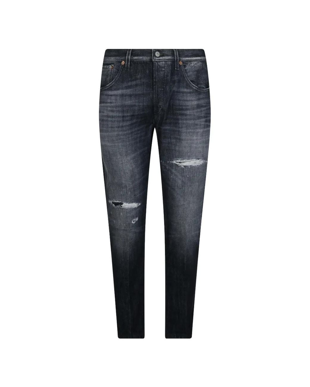 Dondup Blue Brighton Distressed-Finish Jeans for men