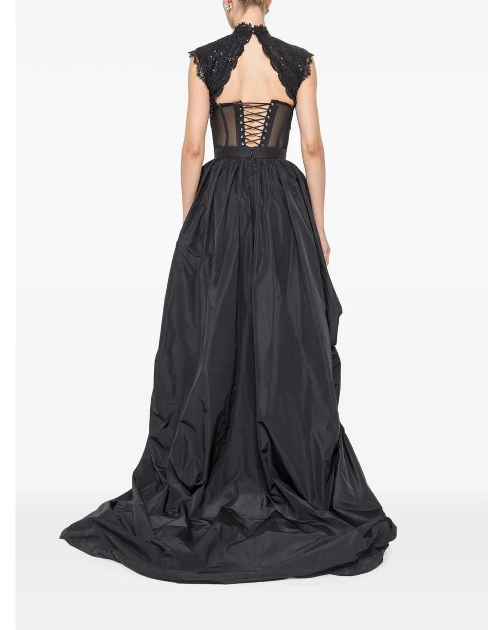 Nissa Black Sequin Details Tulle Corset Top