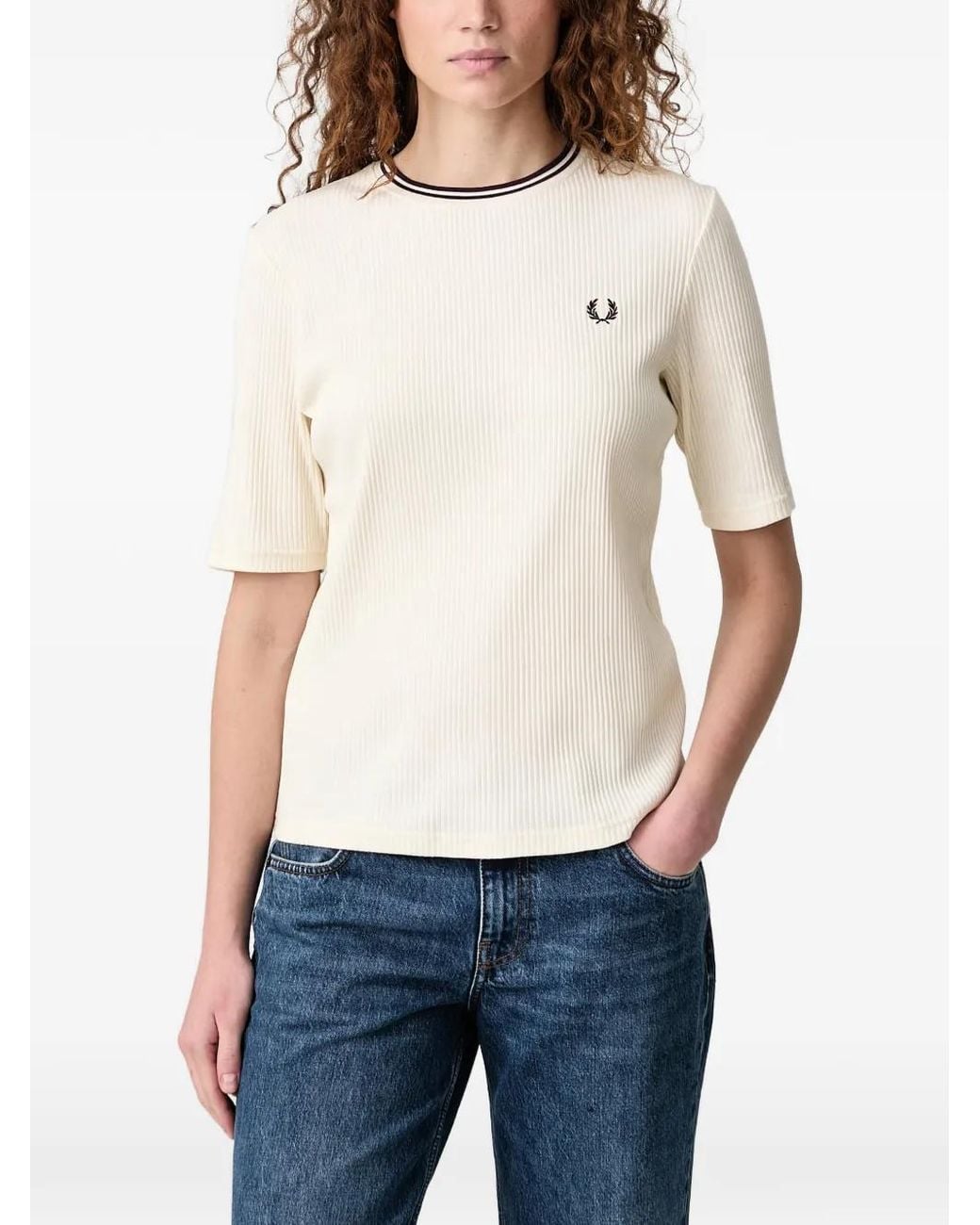 Fred Perry Laurel Wreath Ribbed-Knit T-Shirt in Blue | Lyst