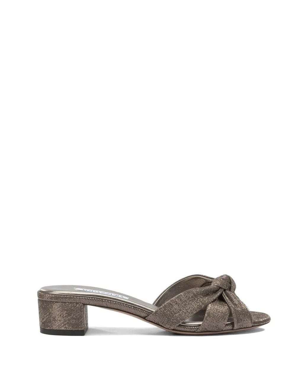 Aquazzura Gray Knot-Detail Laminated Mules