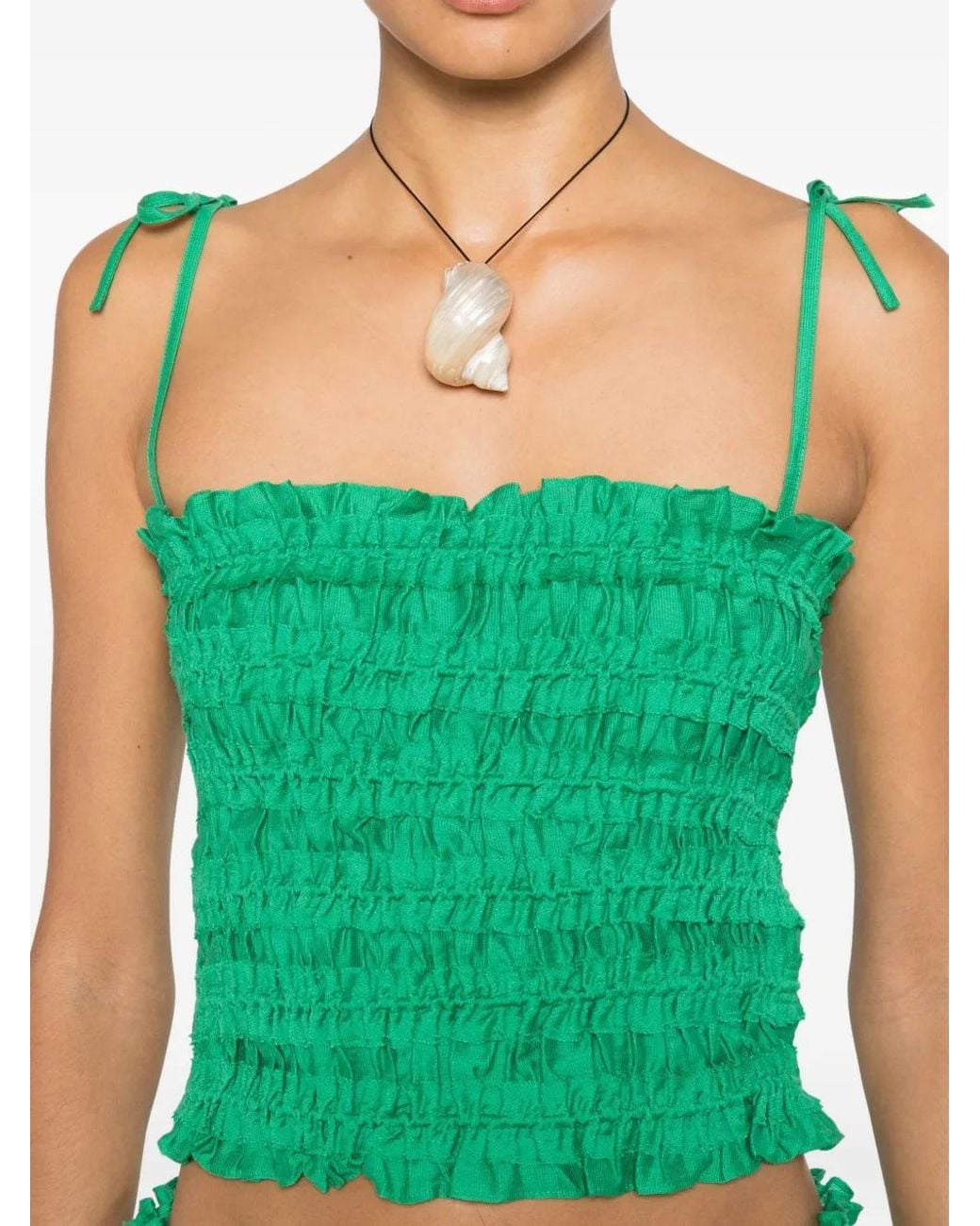Tory Burch Green Smocked Viscose Top