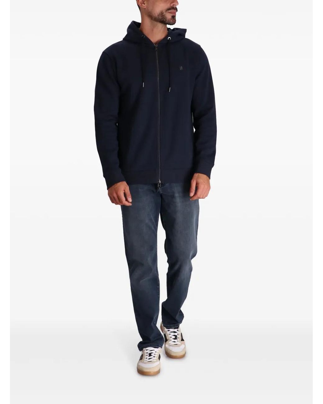 Boss Blue Double B Monogram Patch Hoodie for men