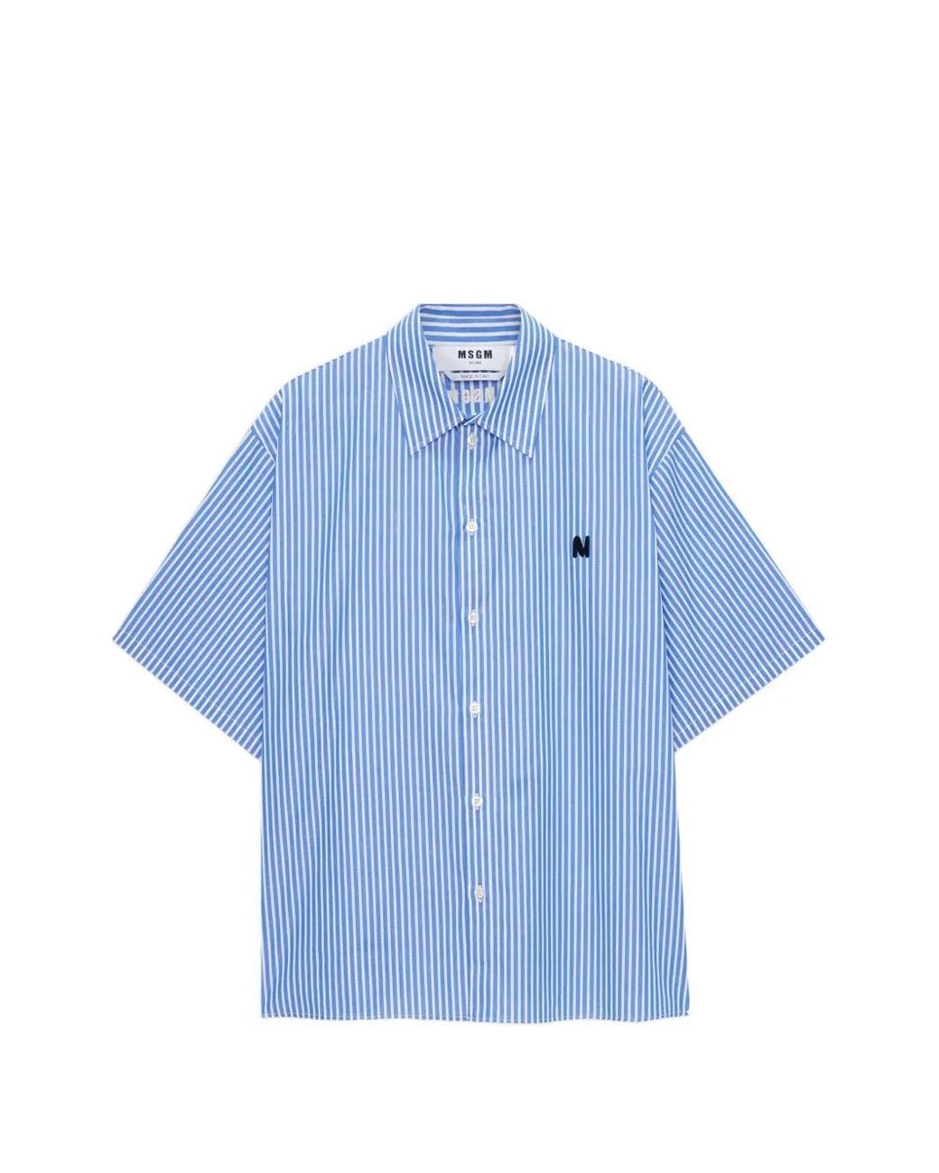 MSGM Blue Striped Short-Sleeve Shirt for men