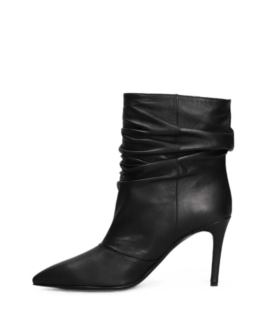 Via Roma 15 Black Ruched Pointed-Toe Ankle Boots
