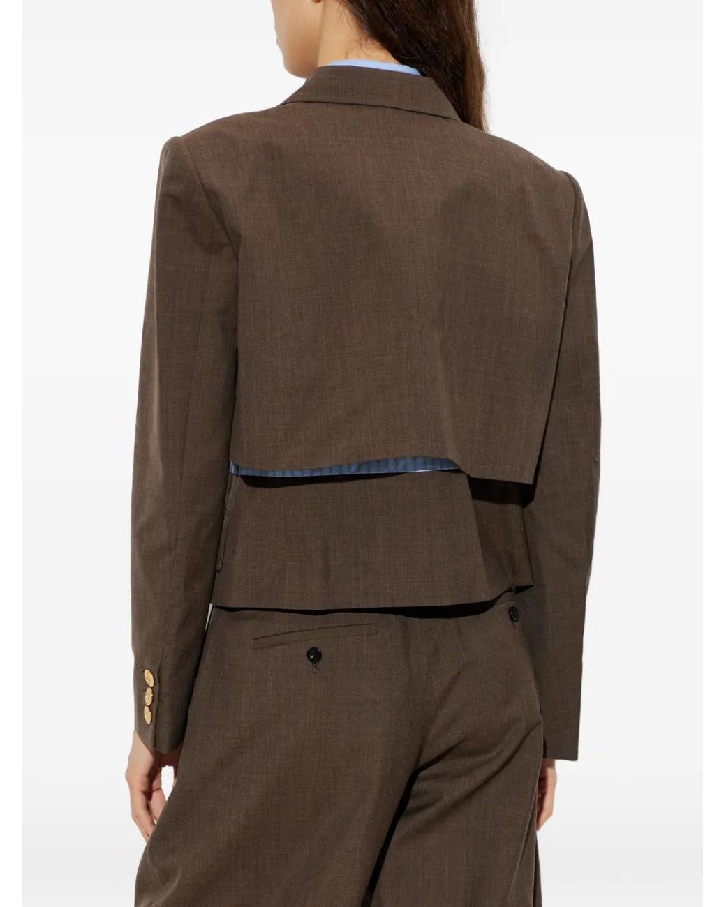 Sacai Brown Double-Breasted Layered Blazer