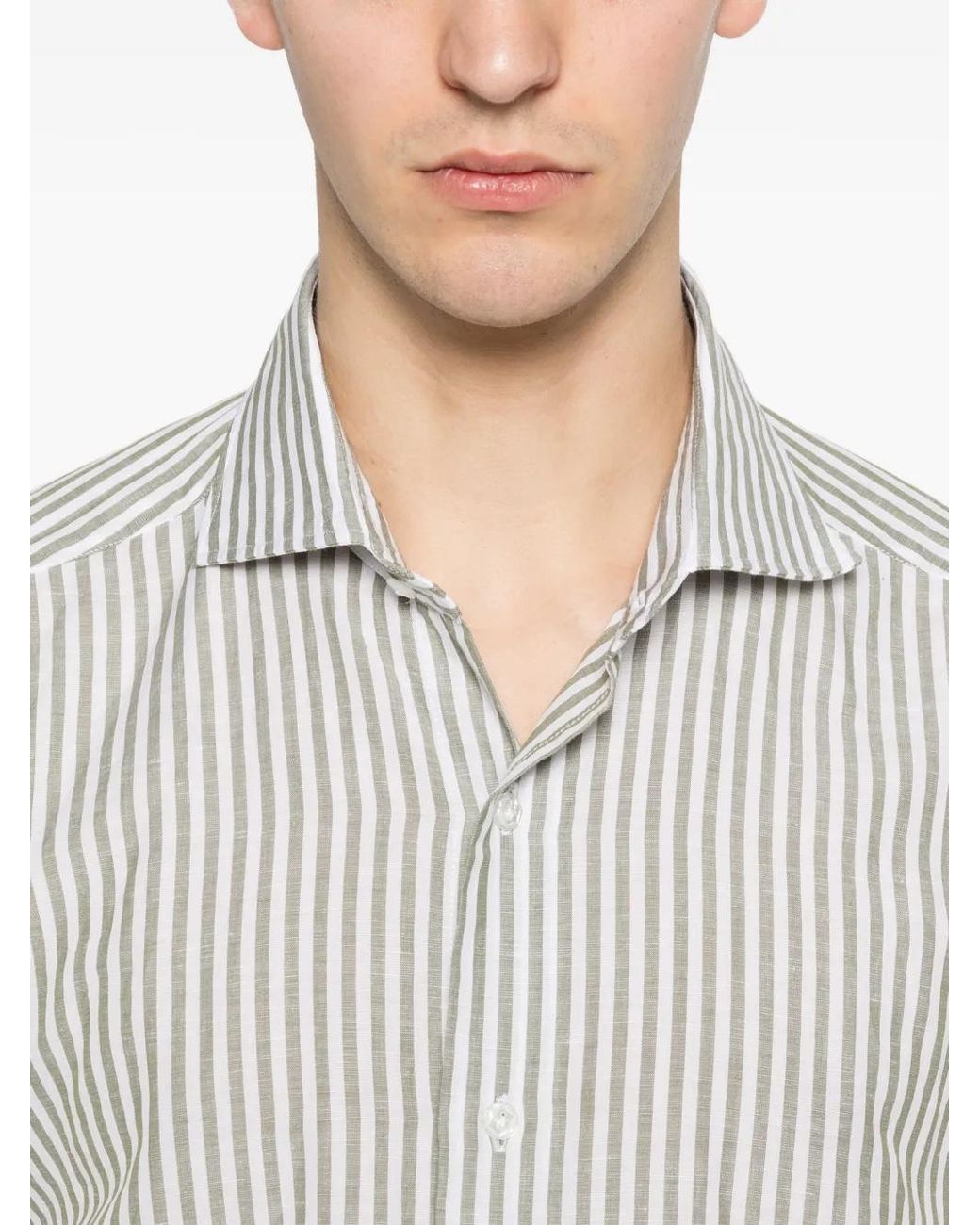Barba Napoli White Striped Shirt for men