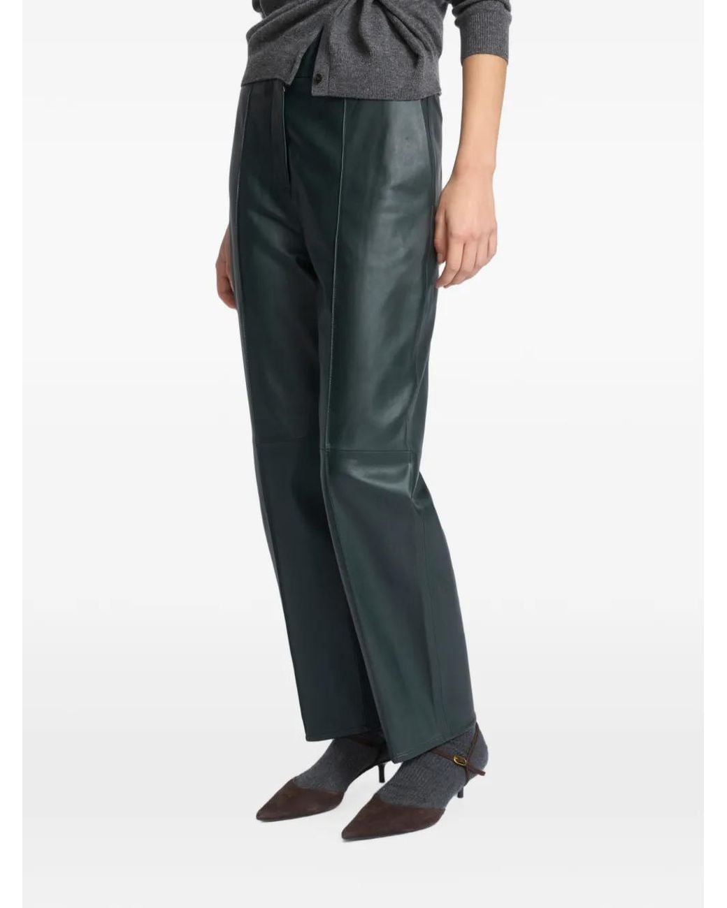 Yves Salomon Green Tailored Lambskin Trousers