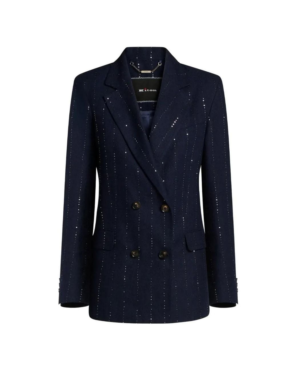 Kiton Blue Double-Breasted Sequin-Embellished Blazer
