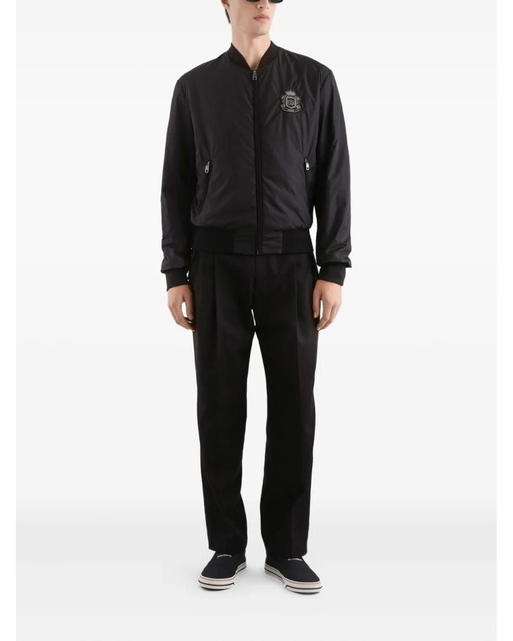 Dolce & Gabbana Black Nylon Crest Bomber Jacket for men