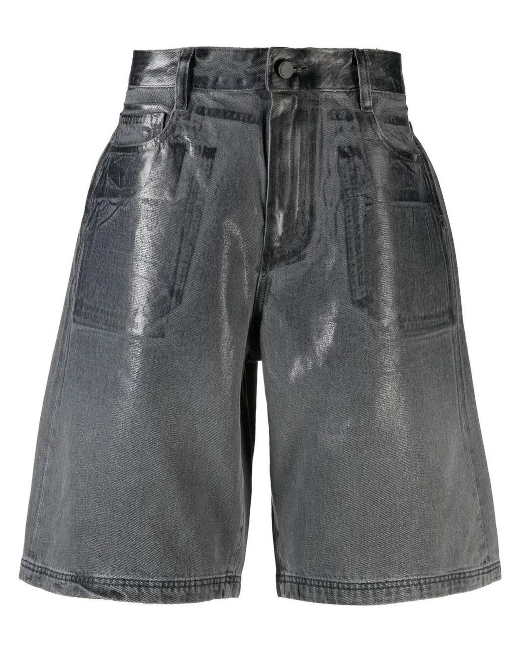 44 Label Group Gray Metallic-Finish Denim Shorts for men