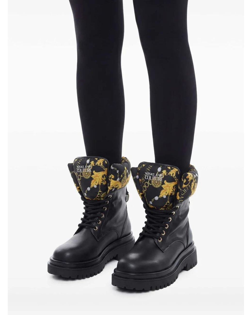 Versace Jeans Couture Black Logo-Print Round-Toe Boots