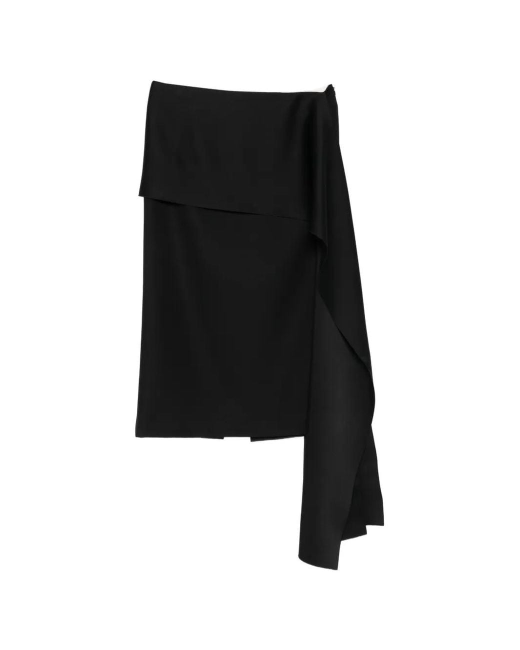 Carven Black Asymmetric-Draped Midi Skirt