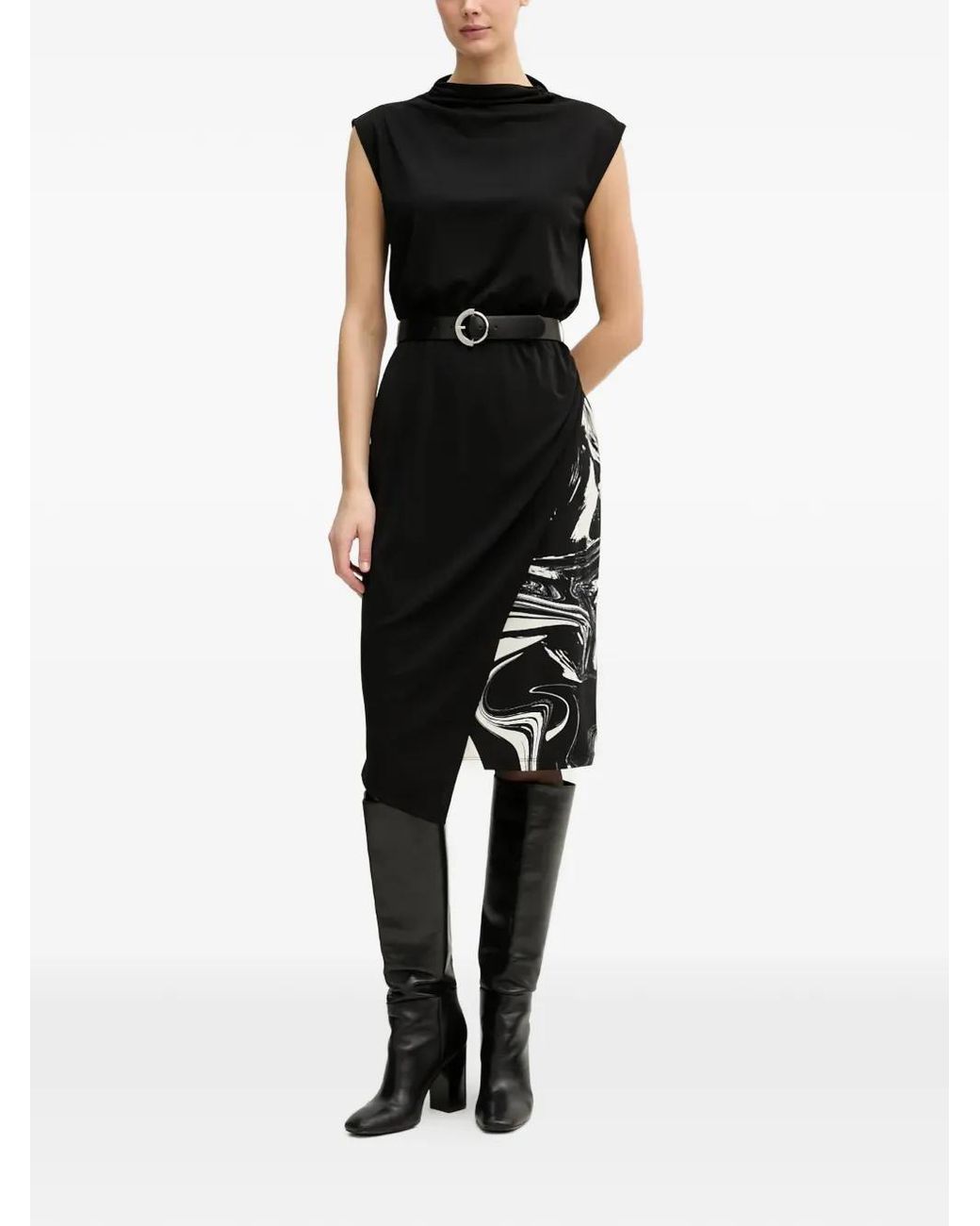 DKNY Black Roll Neck Print Dress